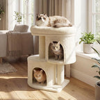 DORTALA Cat Tree for Indoor Cats, 26-Inch Cat Tower with 2 Cozy Condos, Sisal Scratching Post, Plush Top Perch, Modern Kittens Activity Play Center (Beige)
