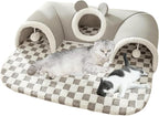 Cat Tunnel Bed Indoor,Cat Peekaboo Cave Bed for Multiple Cats,Kitty Tube with Cat Balls Toys,Removable Cat Bed House Washable,Small Animal Tunnel for Kitty,Bunny (Grey,Medium)