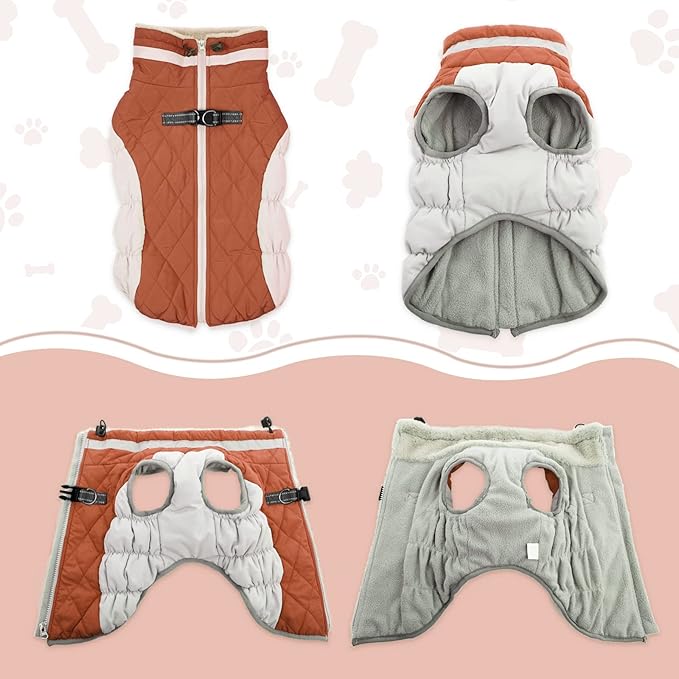 Lelepet Dog Coat Warm Dog Winter Coat Waterproof Dogs Jacket with Harness Built in Reflective Pet Fleece Vest Zip-Up Cold Weather Coats for Small Dogs Turtleneck & Windproof Coats Yorkie Brown S