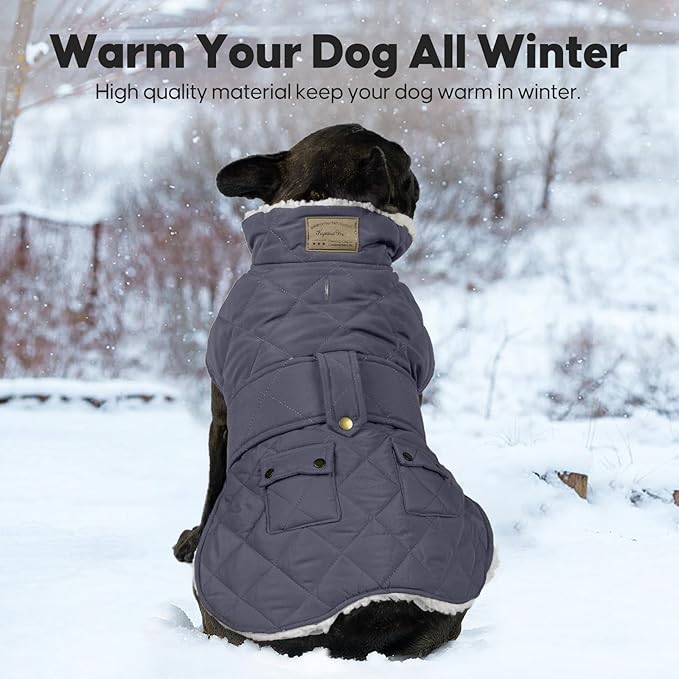 KYEESE Dog Coat Windproof Pet Sweater with Fleece Lined Thick Dog Coats for Medium Dogs Warm Pet Winter Puffer Coat with Leash Hole Waterproof Pets Clothes for Cold Weather Dogs Jacket with Pocket