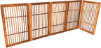 Urnporium Pet Dog Gate Freestanding, Strong Durable Folding Wooden Fence, Portable Acacia Hardwood Safety Barrier for Indoor & Outdoor Use (Brown Pet Gate, 5 Panel 30" Tall)