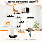 COZIWOW Cat Wall Shelves Set, 5-Piece Wall Mounted Cat Furniture with Cat Tree & Scratching Post, Floating Cat Perches for Indoor Cats（Black）