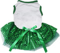 Petitebella Plain Sequins Tutu Puppy Dog Dress (White/Green, Small)