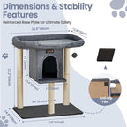Cat Tree Tower Scratching Post for Indoor Large Cats, Small Cat Tree with Big Perch Bed, 28in Tall Trees House with Condo Cave, Toy Balls, Modern Climbing Furniture Platform for Kitten (Dark Gray)