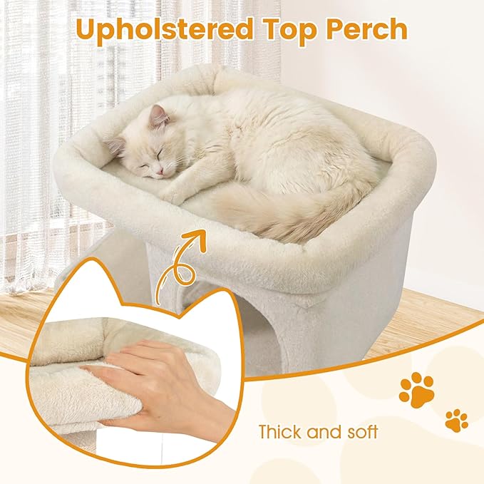 PETSITE 25.5-inch Small Cat Tree, Modern Multi-Level Cat Tower with 2 Comfy Condos, Sisal Scratching Posts, Large Plush Top Perch, and Anti-Tipping Kits, Ideal for Indoor Cats and Kittens (Beige)