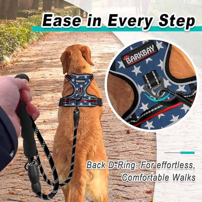BARKBAY Dog Harness No Pull Mesh for Large Dogs - Adjustable, Reflective, Comfortable, No Choke, Heavy-Duty - Perfect for Outdoor Training, Walking, and Hiking - Strong & Durablee- XL & Blue Star Mesh