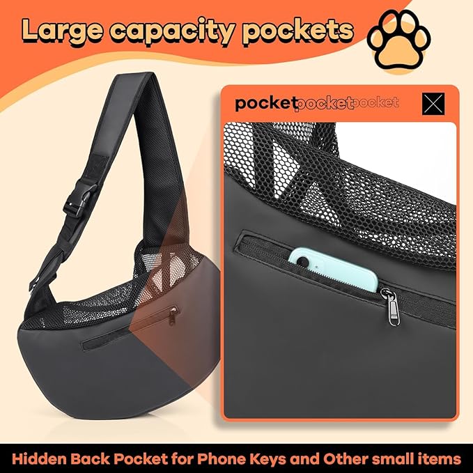 YUDODO Pet Sling Carrier for 2-5 lbs Small Dogs & Cats – Hands-Free Puppy Carrier with Safety Hook, Large Zipper Pocket, Soft Breathable Mesh, Adjustable Strap & Reflective Strip (Pink 3.0 S)