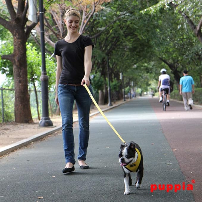 Puppia Soft Dog Harness No Choke Over-The-Head Triple Layered Breathable Mesh Adjustable Chest Belt and Quick-Release Buckle, Yellow, X-Small