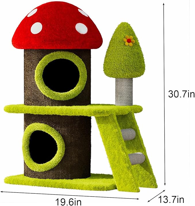 30.7" Modern Mushroom Cat Tree Tower Indoor Cat Furniture with Cozy Cat House & Durable Sisal Scratching Posts, Space-Saving Design for Multi-Cat Households & Small Spaces