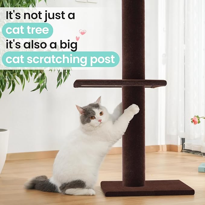 Max & Marlow Cat Tree Floor to Ceiling Cat Tower Height 95-108" Adjustable Kitten Tree Tall Climbing Tree with Carpet Scratching Post and Mat Cat Pole for Indoor Cats,Dark Brown
