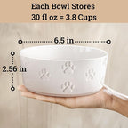 Ceramic Dog Bowl Set of 2 with Anti-Skid Base - 6.5" Wide x 2.5" Tall Ceramic Dog Bowls Medium Sized Dogs - 3.8 Cup Capacity Food and Water Bowls for Dogs - Rubber Bottom Pet Bowl Set of 2 Medium Size