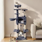Tangkula Tall Cat Tree, 63 Inch Large Cat Tower with Sisal Scratching Posts, Plush Top Perch, Condo, Hammock, Basket Bed, Dangling Balls & Jumping Platforms for Indoor Cats Large Adult (Dark Grey)