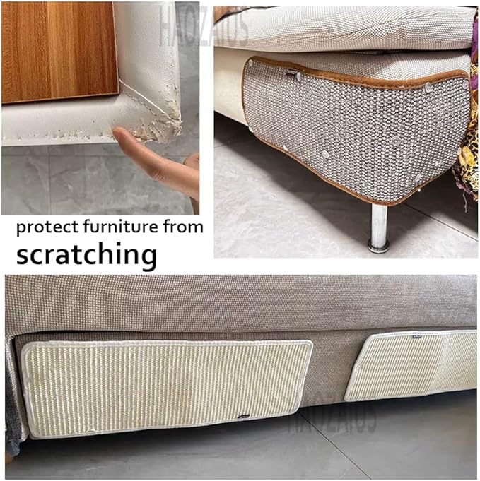 HAOZAIKEJI Cat Scratcher Mat Sofa Protector Natural Sisal Cat Scratching Mat Cat Scratch Couch Cover Heavy Duty Couch Guard Scratch Pad for Grinding Claws Protecting Furniture (Thicken Beige Long)