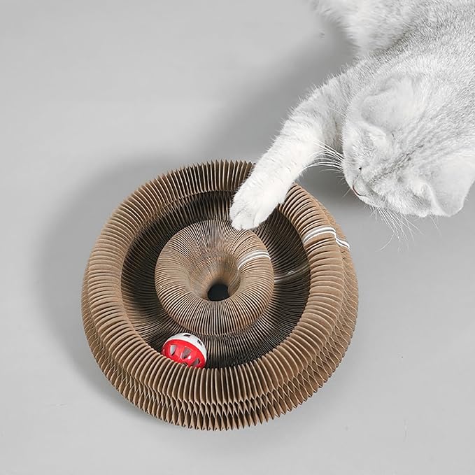 Kitty Curlz Cat Toy, Magic Organ Cat Interactive Scratcher Cardboard with Bell Ball, Foldable & Changeable Accordion Shape Exercise Anxiety Relief Toy for Indoor Cats(2PCS)