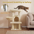 DORTALA Cat Tree for Indoor Cats, 33.5" Cat Tower with 2-Storey Condo, Top Perch, Sisal Scratching Posts, Dangling Ball, Platform, Multi-Level Pet Climbing Furniture Activity Center (Beige)