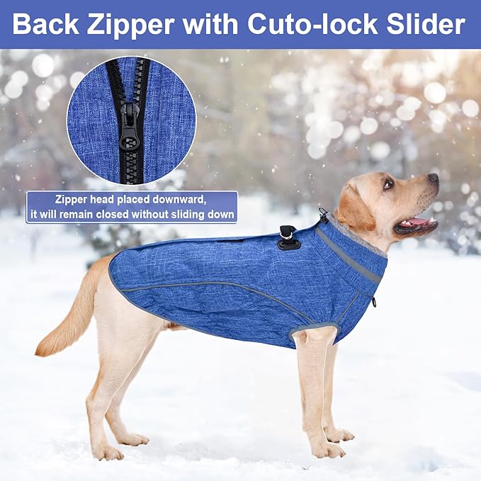 Malier Dog Coat, Reflective Dog Jacket Waterproof Windproof Puppy Cold Weather Coats with Harness Built in, Winter Extra Warm Pet Coat Fleece Vest for Small Large Pets and Puppy (Blue, XX-Large)