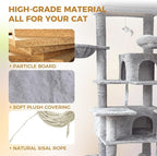 Anwick 68" Tall Cat Tree Tower with Scratching Posts, Cat House with Hammocks, Cat Condos for Indoor Cats, Removable Cushions, Multi-Level Cat Playground (Gray)