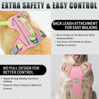 BARKBAY No Pull Dog Harness Large Reflective Dog Harness with Front Clip and Easy Control Handle for Walking Training Running with ID tag Pocket(Baby Pink & Sunlight,L)