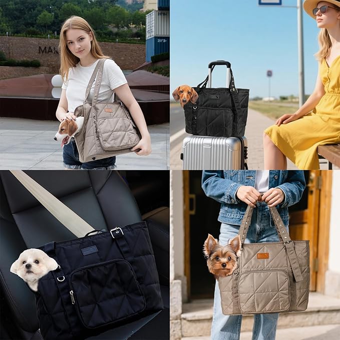 Dog Purse Carriers for Small Dogs and Cats Up to 10 lbs,Puppy Carrier with Pockets,Adjustable Shoulder Strap,Hard Bottom Support,Fuffy Tote Bag for Travel