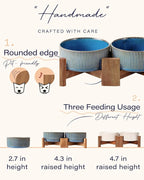Getstar Ceramic Dog Bowls Set with Acacia Wood Stand, 3.5 Cups Pet Bowls Set of 2 for Medium Dogs, Cute Dog Food Bowl, Cat Bowls
