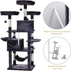 MQ Multi-Level Cat Tree, Activity Centre Cat Tower Furniture with Sisal-Covered Scratching Posts, 3 Padded Plush Perches, Dual Condo & Basket, Removable Hammock, for Large Cats, Grey