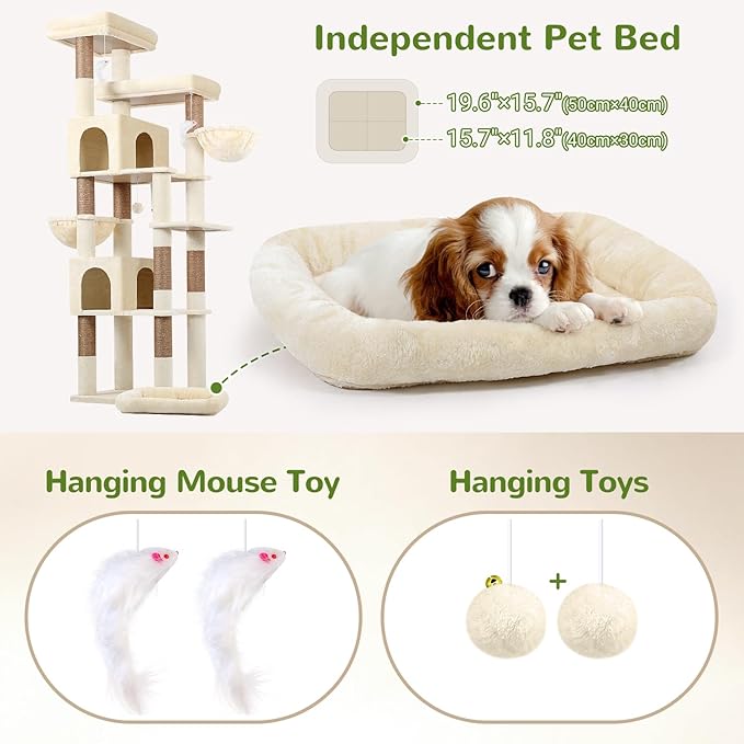 Globlazer Heavy Duty Cat Tree, 81 inch Extra Large Cat Tree for Indoor Cats Large Adult, Sturdy Cat Tower with 8 Scratching Post, 2 Cat Condos, 2 Platform, S81C, Beige