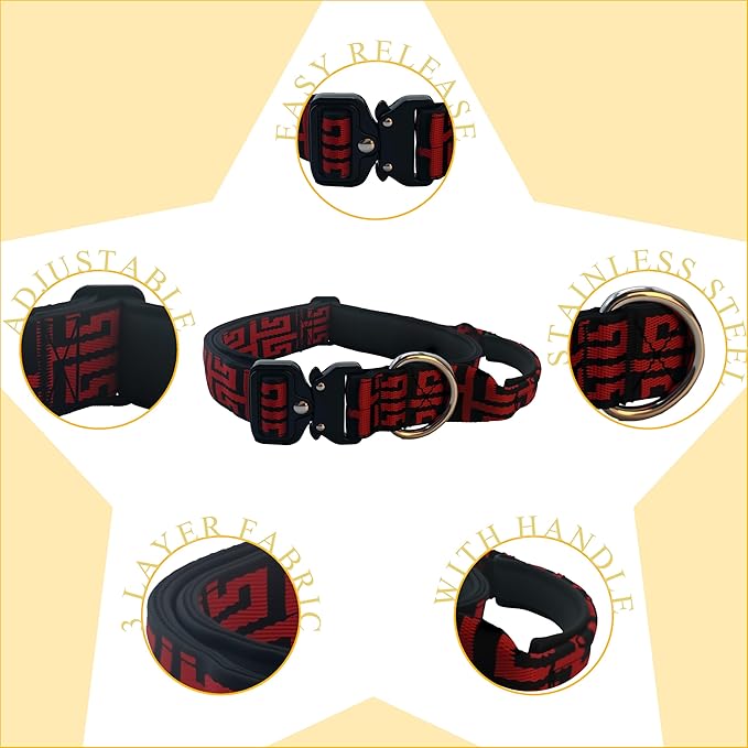 Heavy Duty Dog Collar with Unique Leopard Totem Design Adjustable Durable Nylon Collar, Metal Buckle for Large Dogs Bold Style for Training & Outdoor Adventures (Totem S)