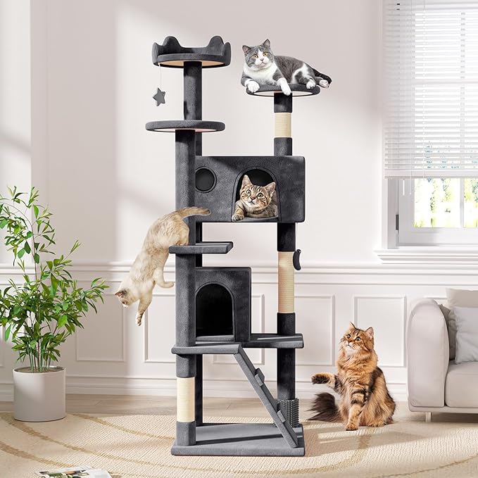 Magshion Cat Tree 77" Cats Tower for Indoor Cats, Multi-Level Cat Condo with Scratching Post, Top Perch, Sisal Board and Dangling Ball, Cat Stand Jumping Platform Kittens Pet Play House (Smoke Grey)