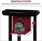 Cat Tree Tower Scratching Post for Indoor Large Cats, Small Cat Tree with Big Perch Bed, 28in Tall Trees House with Condo Cave, Toy Balls, Modern Climbing Furniture Platform for Kitten (Black)