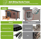 GUTINNEEN Heated Dog House Outdoor with Proch Weatherproof Dog Kennel with Heating Pad Anti-Chewing Iron Frame Dog Shelter for Small Medium Dogs(Brown)