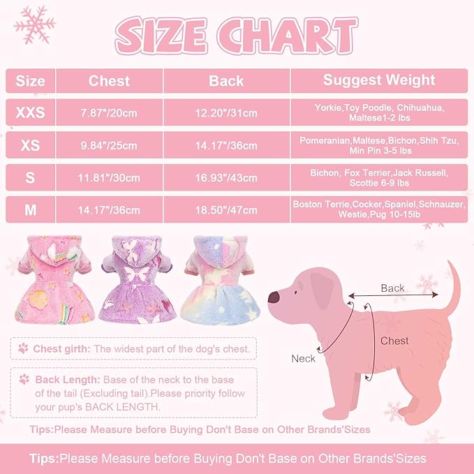 Dog Sweater Fleece Dog Hoodie Winter Puppy Clothes for Small Dogs Boy Girl Pet Hoodies Cold Weather Doggie Coats Fall Doggy Sweatshirt for Chihuahua Yorkie Cat Sweater Costume, Pink Rainbow, XXS