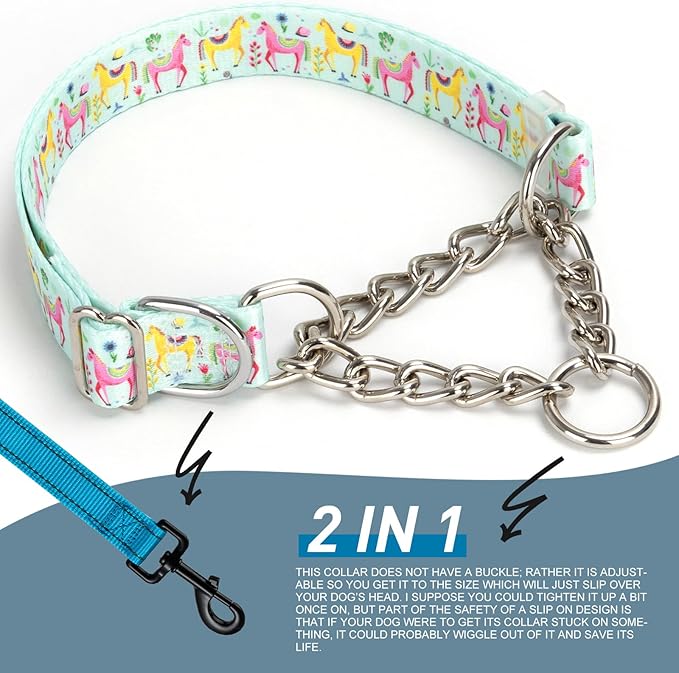 Heavy Duty Chain Dog Collar - No-Pull Martingale Choke Collar for Large Dogs, Adjustable Slip Training Collar for Secure Control(XL)