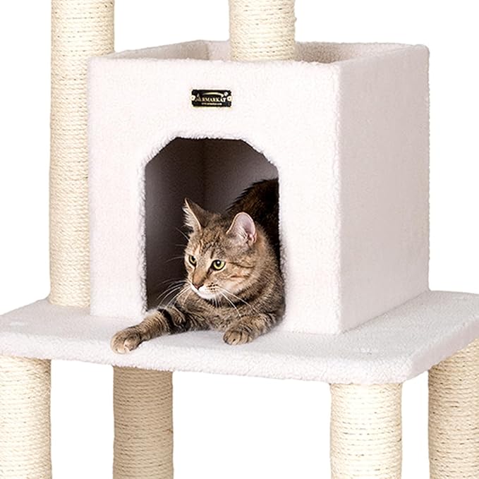 Maykoosh Cat Tree 28x27x62-5 Level Condo with Perches - Ivory Faux Fur