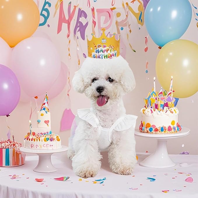 Dog Birthday Dress It's My Birthday Dog Dress Small Doggy Girl's Tutu Dresses Ruffle Sleeless Puppy Clothes Tulle Lace Skirt Pet Costume Cat Outfits (White, M(12-18lb))