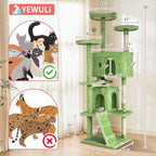 70in Cat Tree Cat Climbing Tower with Scratching Post, Cats House Perch Kitten Tree Condo Wood Playhouse, Pet Trees Tower for Indoor Cats, Green