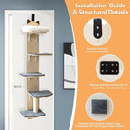 5-Levels Door Hanging Cat Climber, Door-Mounted Vertical Cat Tree Tower with Full Carpeted Plank & Cat Scratching Post for Small Medium Large Cats (5-Levels, Cat Head Style)