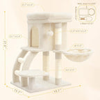 Heybly Cat Tree Tower, Cat condo for Indoor Kittens, Cat House with Wide Plush Top Perch, Ladder, Basket, Sisal-Covered Scratching Posts, Cozy Activity Center for pet, Beige HCT009SM