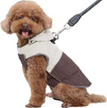 Detachable Hooded Dog Coat with Harness for Small Dogs,Super Warm Fleece Puppy Jacket for Cold Winter Doggie Coats,Brown M