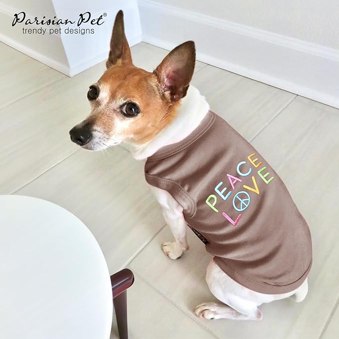 Parisian Pet Dog Shirt - 100% Cotton Peace Love Shirts for Large Dogs - Sleeveless Pet Clothes - Lightweight Dog T Shirts - Breathable Puppy Clothes - Stretchy Unisex Dogs Apparel