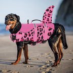 ASENKU Dog Life Jacket - Pet Safety Vest for Swimming & Boating, Shark Life Jacket with Floatation, Dog Lifesavers Swimsuits for Small Medium Large Dogs (Pink Leopard, L)