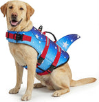 ASENKU Dog Life Jacket - Pet Safety Vest for Swimming & Boating, Shark Life Jacket with Floatation, Dog Lifesavers Swimsuits for Small Medium Large Dogs (GradStar, L)