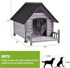 GUTINNEEN Outdoor Heated Dog House Insulated Dog Kennel with All-Around Metal Frame, Weatherproof Anti-Bite Dog Shelter with Porch, Wooden Puppy Home Indoor(Grey, 45’’ Medium)