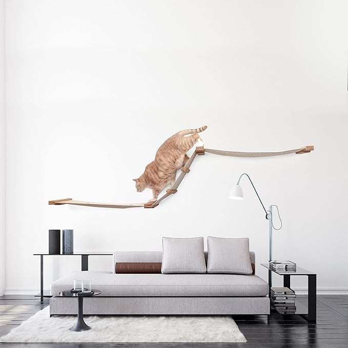 CatastrophiCreations Cat Multi-Level Raceway Hammock Wall Mounted Lounger for Climb and Play Furniture Cat Tree Shelves, Natural/Natural (LR11NANT)