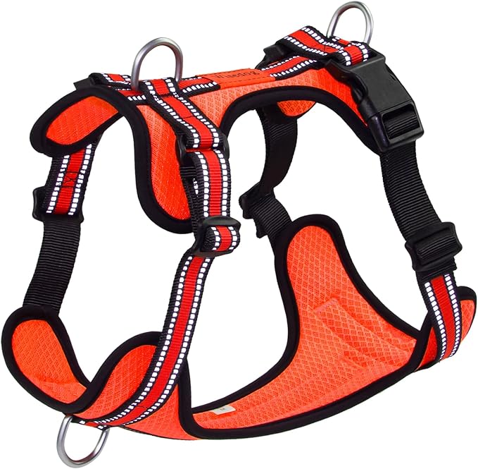 Wisedog Reflective No Pull Dog Harness - Adjustable Lightweight Pet Vest with 3 Fast-Release Buckles for Dogs Walking, Running and Training(M, Orange)