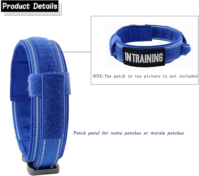 Tactical Dog Collar with Heavy Duty Metal Buckle and Control Handle for Medium Large Dogs Training(Bright Blue, Medium)