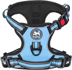 PoyPet No Pull Dog Harness, [Release on Neck] Reflective Adjustable No Choke Pet Vest with Front & Back 2 Leash Attachments, Soft Control Training Handle for Small Medium Large Dogs(Light Blue,M)