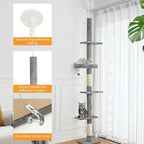 Floor to Ceiling Cat Tree, Cat Tower with Adjustable Height 98-110 Inches, 5 Tiers Tall Cat Tree Floor to Ceiling with Cozy Bed,Platforms, Sisal Scratching Posts for Cats, Soft Gray