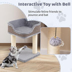 Tangkula Small Cat Tree for Indoor Cats, Modern Carpeted Cat Tower with Soft Plush Perch, Cat Condo Cat Bed with Scratching Posts, Dangling Ball, Cute Cat Activity Tree for Play Rest (Light Gray)