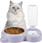 Dog Bowls, Cat Food and Water Bowl Set with Water Dispenser and Stainless Steel Bowl for Cats and Small Dogs - Purple