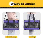 Cat Carrier Airline Approved, Soft-Sided Dog Carrier with Inner Safety Leash, Pet Transport Carrier for Small-Medium Cats Puppies up to 15 Lbs, Collapsible Travel Kitten Carrier Bag -Purple M